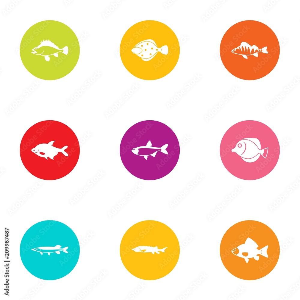 Poster fish day icons set. flat set of 9 fish day vector icons for web isolated on white background