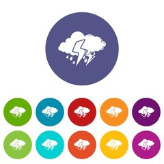 Cloud lightning icons color set vector for any web design on white background