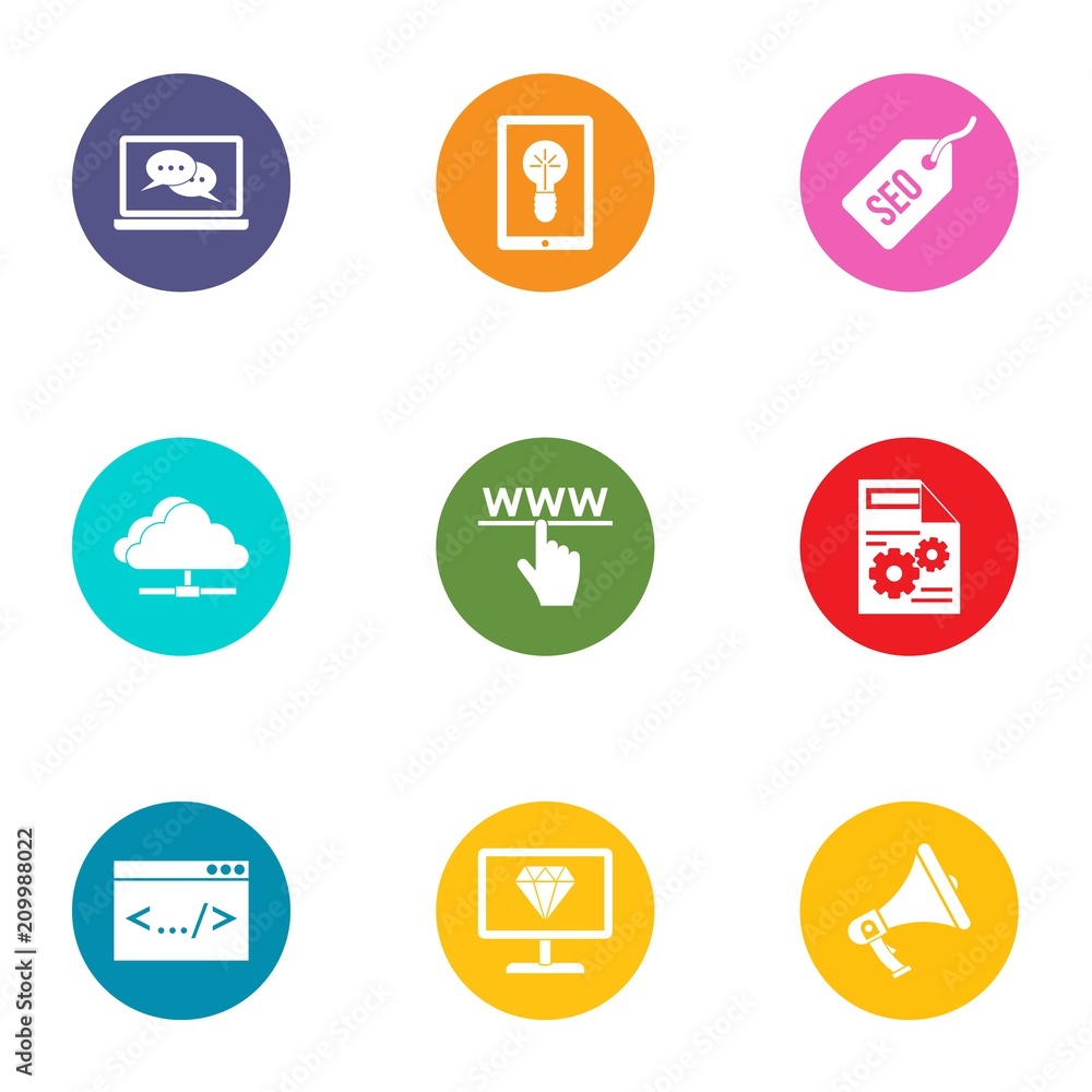 Poster remote machine icons set. flat set of 9 remote machine vector icons for web isolated on white backgr