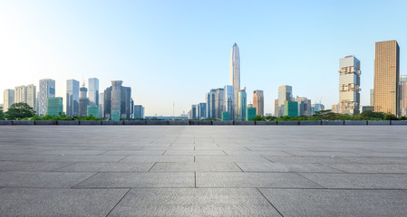 empty square floor and modern city skyline panorama in Shenzhen,China