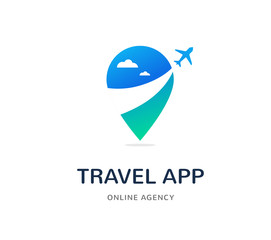 Travel agency, tourism app and trips logo, adventure tours, icon and element