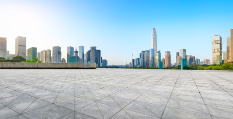 empty square floor and modern city skyline panorama in Shenzhen,China