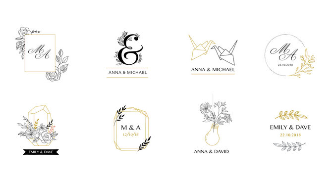 Wedding logos, hand drawn elegant monogram collection