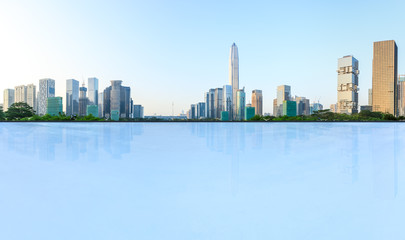 empty square floor and modern city skyline panorama in Shenzhen,China