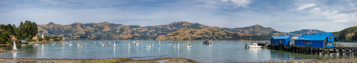 Panoramic view of Akaroa, South Island, New Zealand
