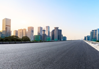 Empty asphalt road and modern city skyline in Shenzhen,China