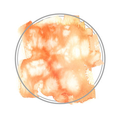 Light orange abstract brush strokes painted in watercolor surrounded by thin round grey frame on clean white background
