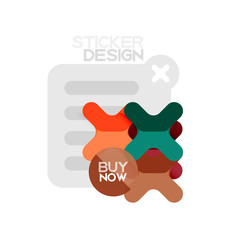 Flat design cross shape geometric sticker icon, paper style design with buy now sample text, for business or web presentation, app or interface buttons