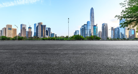 Asphalt square road and modern city skyline panorama in Shenzhen,China