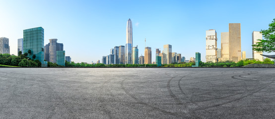Asphalt square road and modern city skyline panorama in Shenzhen,China