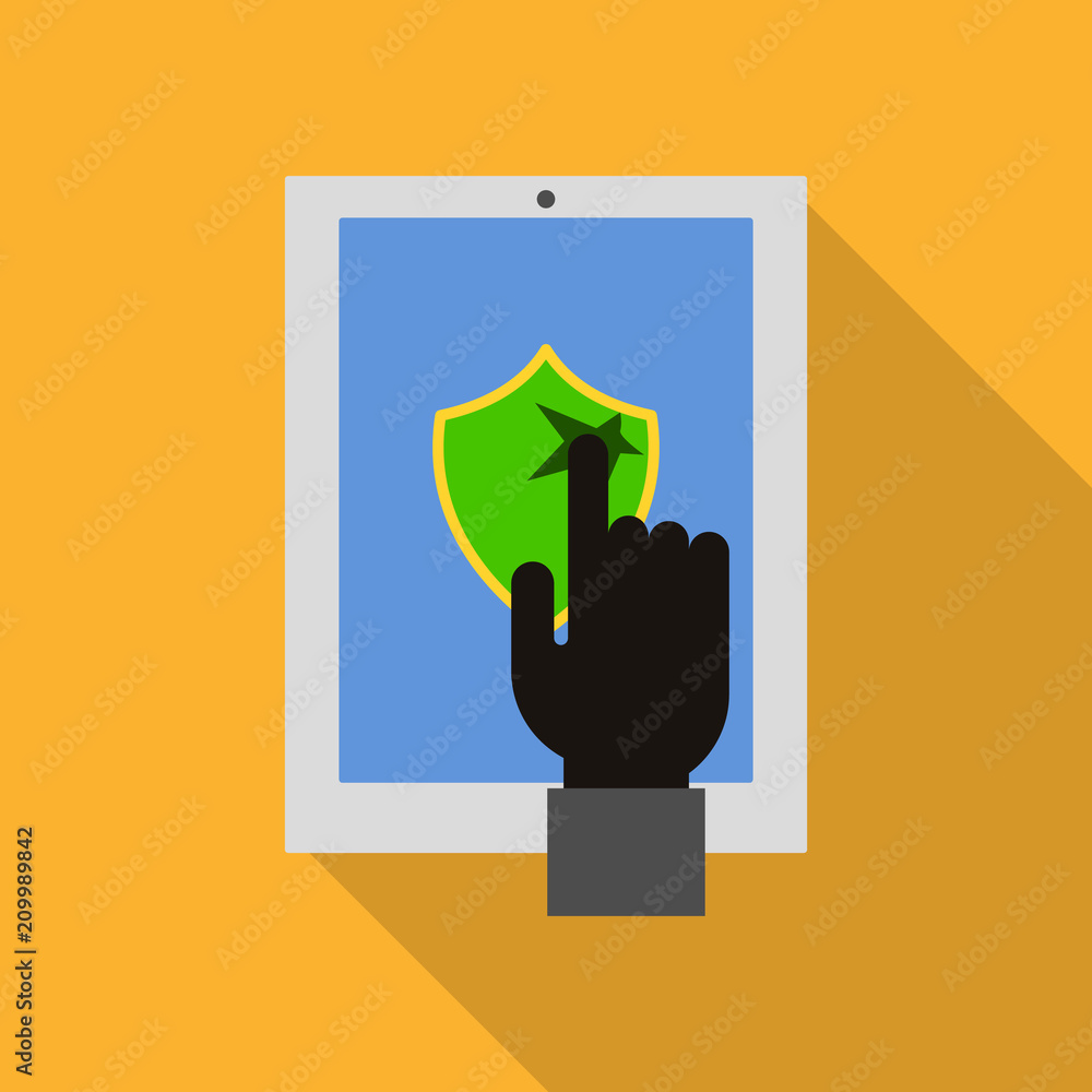 Poster hacked device security icon. flat illustration of hacked device security vector icon for web design