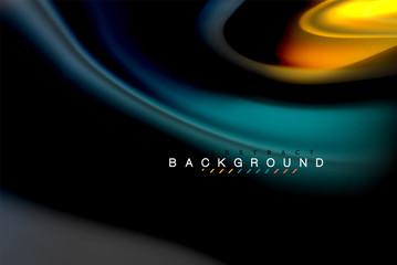 Fluid liquid colors design, colorful marble or plastic wavy texture background, glowing multicolored elements on black, for business or technology presentation or web brochure cover design, wallpaper
