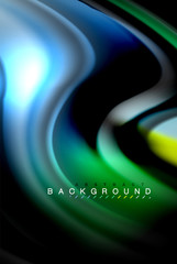 Fluid liquid colors design, colorful marble or plastic wavy texture background, glowing multicolored elements on black, for business or technology presentation or web brochure cover design, wallpaper