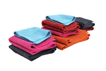 Pile of colored towels isolated on white background 3d without shadow