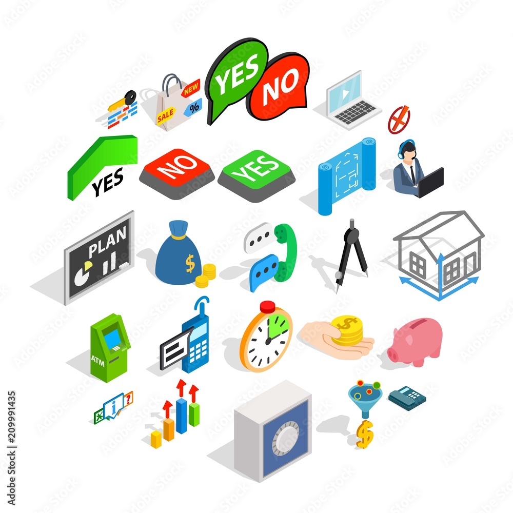 Poster atm icons set. isometric set of 25 atm vector icons for web isolated on white background