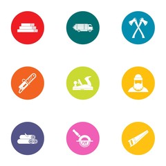 Wood harvesting icons set. Flat set of 9 wood harvesting vector icons for web isolated on white background