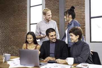 People success for work project together. Business team success for marketing plan together at modern office.