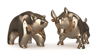 3d render of bull and bear over white