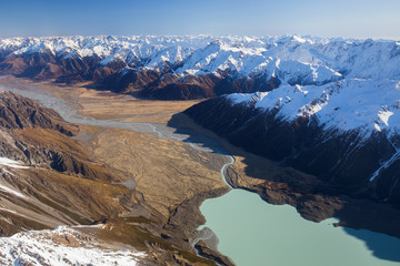 Tasman Gletschersee von oben - Südinsel von Neuseeland