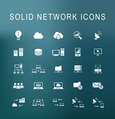 Set of 25 Universal Solid Network Icons on Dark Background . Isolated Elements