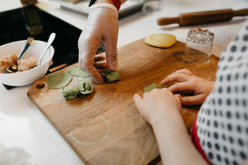 Master class on cooking, pasta, dumplings in a beautiful kitchen for children