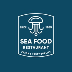Seafood octopus for restaurant line logo design. Vector icon illustration modern simple line logo
