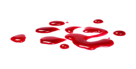 Bilberry and chokeberry, currant juice puddle isolated on white background