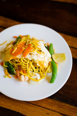 Thai mixed seafood egg noodles