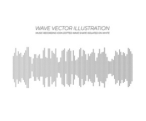 Vector Music Wave, Dotted Icon, Black and White Illustration.