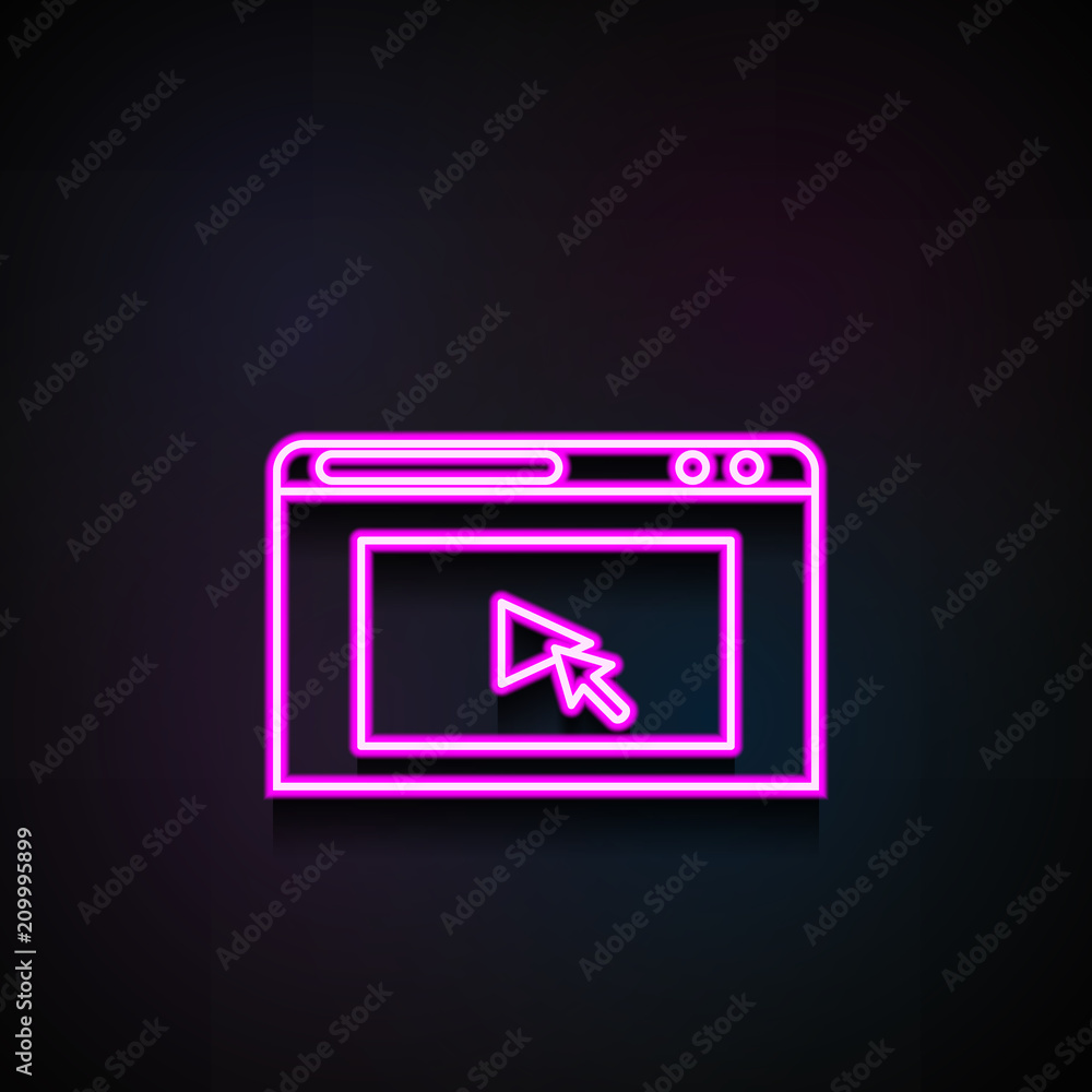 Poster cursor on browser icon. element of minimalistic icons for mobile concept and web apps. neon cursor o