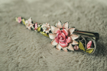 hair clip with jewelry and flower