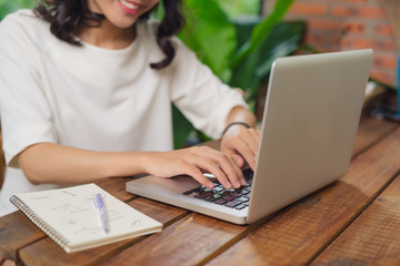 Happy Young Beautiful Woman Using Laptop, Indoors