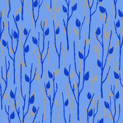 Seamless Botanical Pattern with Briar Branches in Asian Style.