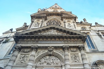 May 22, 2018 Paris, France Fragments of the facade of the Church of Saint -Severin