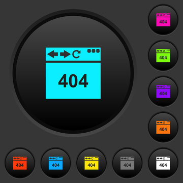 Browser 404 page not found dark push buttons with color icons