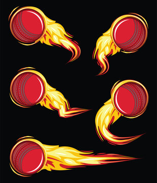 Cricket ball on the fire symbols speed set