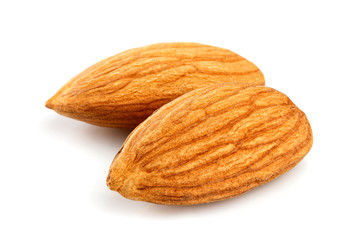 Closeup of almonds isolated.
