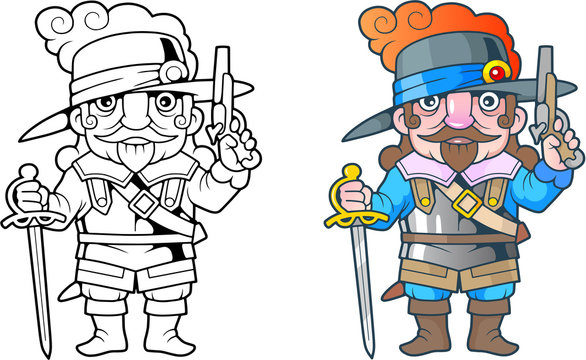 cartoon funny French soldier, illustration coloring book
