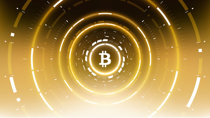 Fototapeta na wymiar Bitcoin cryprocurrency futuristic vector illustration for background, HUD, graphical user interface, banner, business and finance infographics and more. Worldwide digital money blockchain system