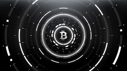 Bitcoin cryprocurrency futuristic vector illustration for background, HUD, graphical user interface, banner, business and finance infographics and more. Worldwide digital money blockchain system