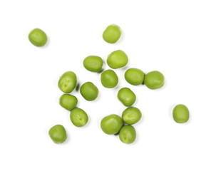 Fresh green peas isolated on white background, top view