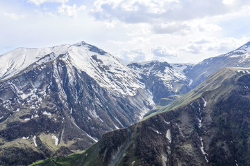 View of the mountains of the Greater Caucasus, Georgia. This is the main chain of the Caucasus mountains.