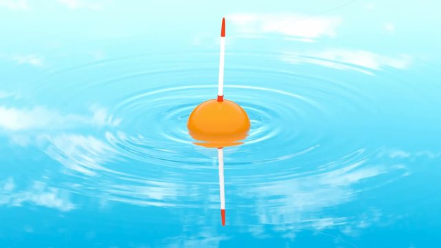Looping UHD 3D animation of the fishing bobber on a water surface