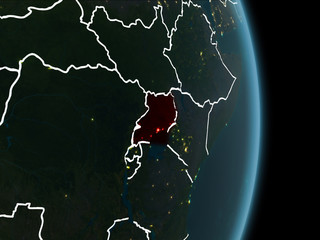 Orbit view of Uganda at night