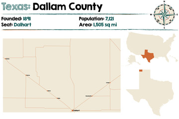 Detailed map of Dallam county in Texas, USA.