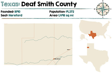 Detailed map of Deaf Smith county in Texas, USA.