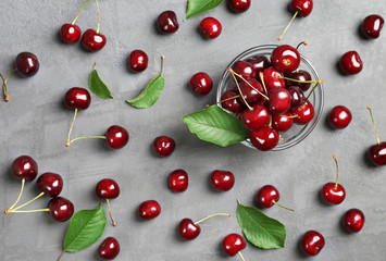 cherry with leaves on the table
