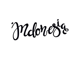 Hand written calligraphic lettering quote Indonesia. Isolated objects on white background. Vector illustration. Design concept for independence day celebration, banner, greeting card.