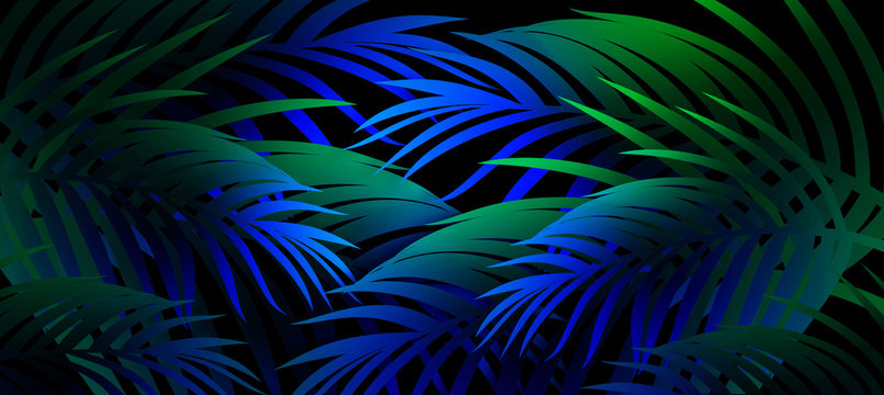 Neon background with tropical leaves