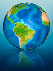 French Guiana on Earth on reflective surface